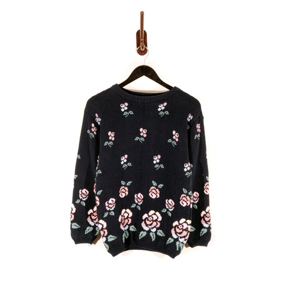 Vintage 1990s Abstract Floral Art Sweater Size Small Flowers Jumpers Equestrian